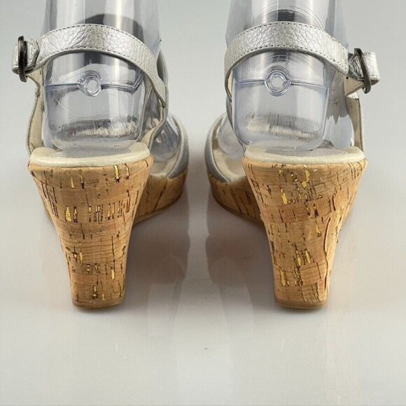 David Tate Silver Elastic Strap Cork Wedge Sandals Womens Size 6.5B - Picture 4 of 12